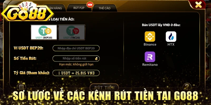 Sơ lược về các kênh rút tiền tại Go88